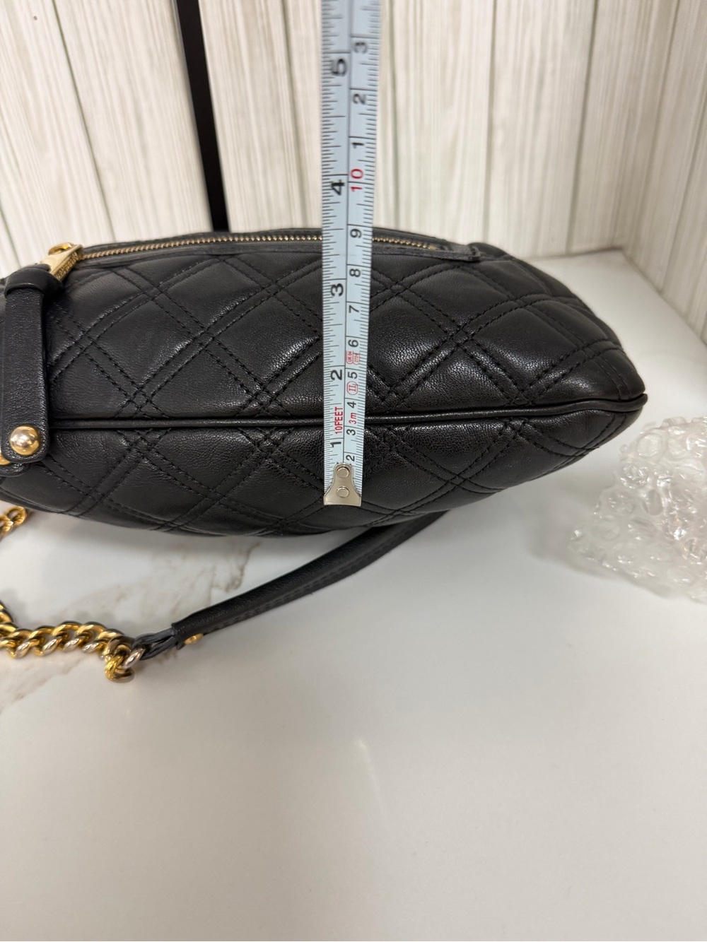 Marc Jacobs Black Quilted Leather Frame Shoulder Crossbody Bag Gold Chain - Picture 11 of 15